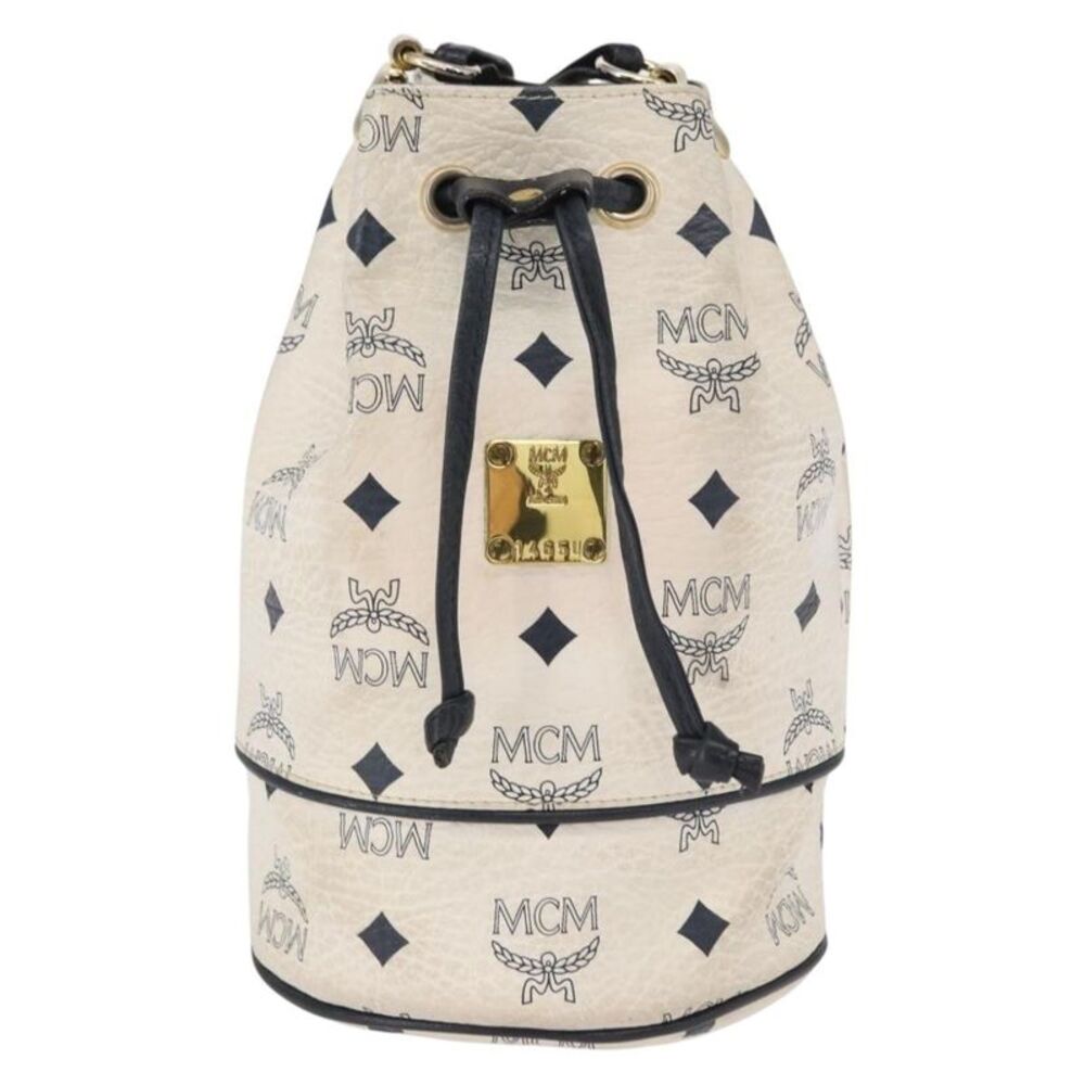MCM Drawstring Leather White Pvc Shoulder Bag Bag